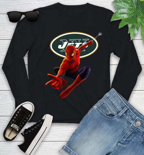 NFL Spider Man Avengers Endgame Football New York Jets Youth Long Sleeve 2