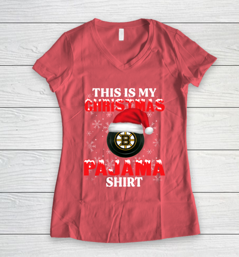 Boston Bruins This Is My Christmas Pajama Shirt NHL Women's V-Neck T-Shirt 4