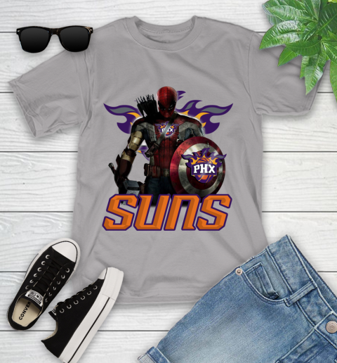Phoenix Suns NBA Basketball Captain America Thor Spider Man Hawkeye Avengers Youth T-Shirt 4