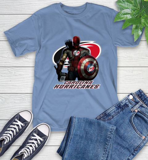 NHL Captain America Thor Spider Man Hawkeye Avengers Endgame Hockey Carolina Hurricanes T-Shirt 11