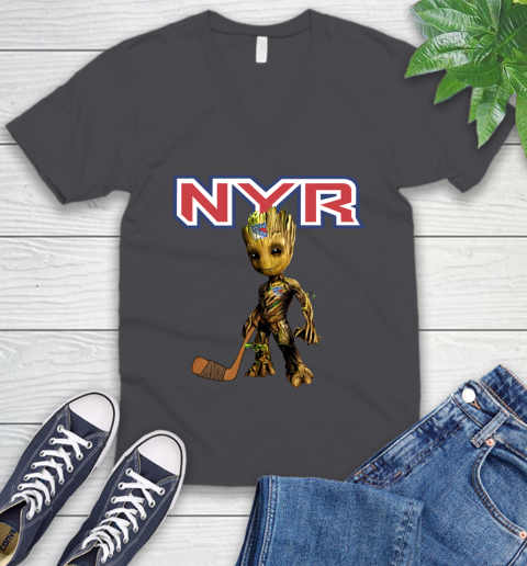 New York Rangers NHL Hockey Groot Marvel Guardians Of The Galaxy V-Neck T-Shirt 5