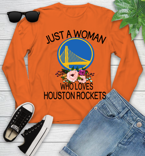 NBA Just A Woman Who Loves Houston Rockets Basketball Sports Youth Long Sleeve 2