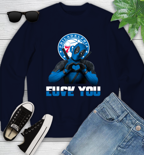 NBA Philadelphia 76ers Deadpool Love You Fuck You Basketball Sports Youth Sweatshirt 2