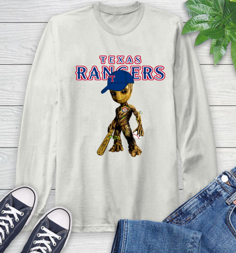 MLB Texas Rangers Groot Guardians Of The Galaxy Baseball Long Sleeve T-Shirt 12