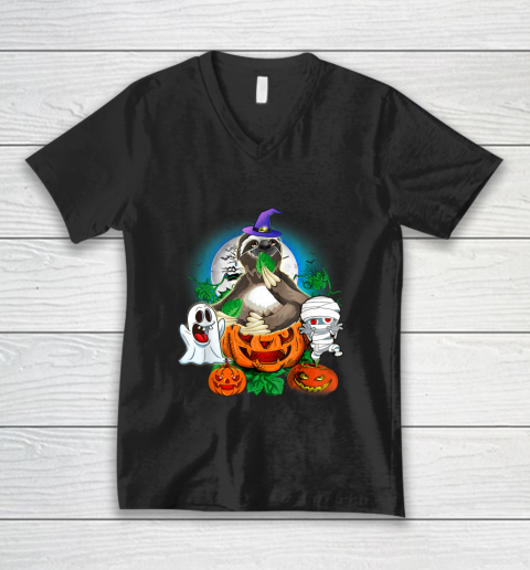 Sloth Lover Gift Pumpkin Sloth Halloween Costume V-Neck T-Shirt