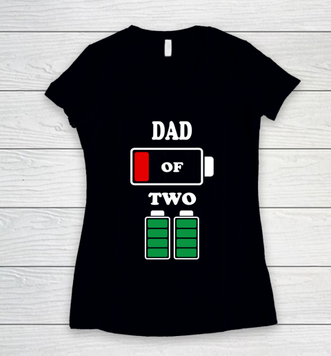 Dad of 2 Kids Funny Battery Father's Day Women's V-Neck T-Shirt