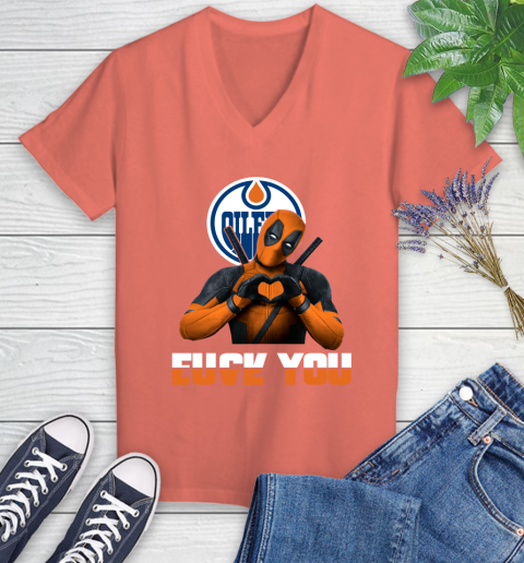 NHL Edmonton Oilers Deadpool Love You Fuck You Hockey Sports Women's V-Neck T-Shirt 6