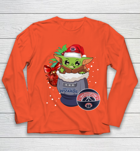Washington Wizards Christmas Baby Yoda Star Wars Funny Happy NBA Youth Long Sleeve 4