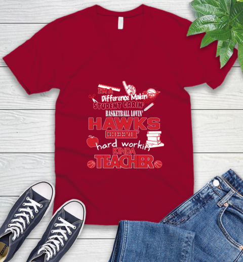 Atlanta Hawks NBA I'm A Difference Making Student Caring Basketball Loving Kinda Teacher V-Neck T-Shirt 7