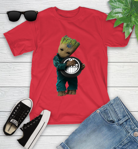 NHL Groot Guardians Of The Galaxy Hockey Sports Edmonton Oilers Youth T-Shirt 10
