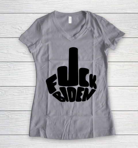 Fuck Joe Biden Cute Middle Finger Anti Biden Women's V-Neck T-Shirt 2