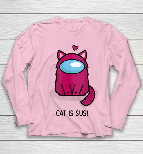 Among Us Game Shirt Cute Cat Astronaut Among me or us Nerdy Girl Gamer Youth Long Sleeve 6