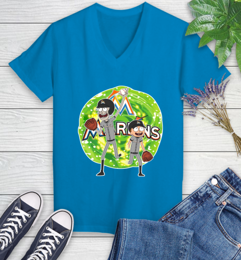 MLB Miami Marlins Rick And Morty Baseball Sports Women's V-Neck T-Shirt 7