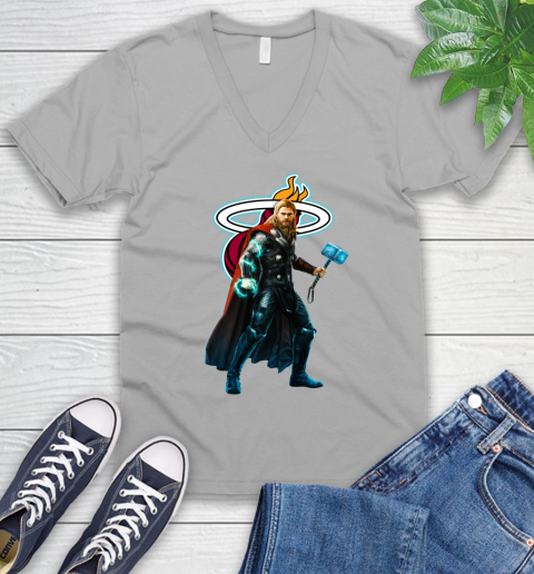NBA Thor Avengers Endgame Basketball Miami Heat V-Neck T-Shirt 4