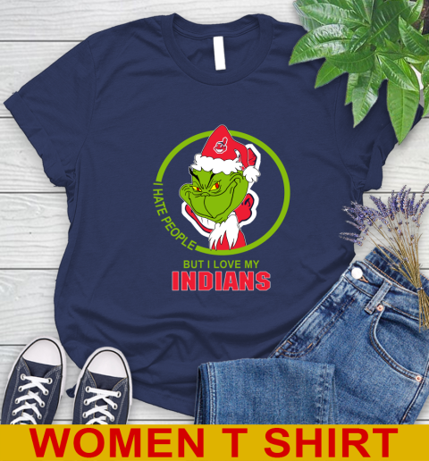 Cleveland Indians MLB Christmas Grinch I Hate People But I Love My Favorite Baseball Team Women's T-Shirt 12