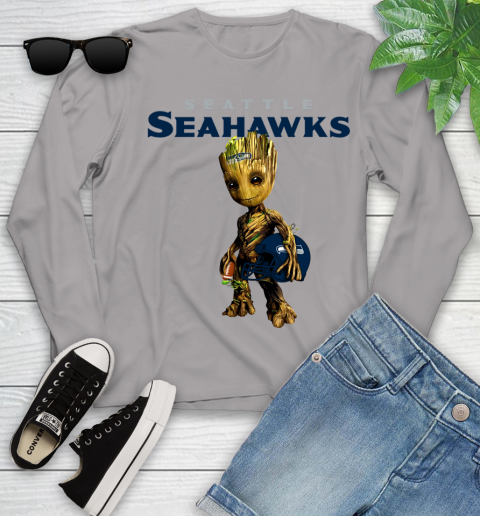 Seattle Seahawks NFL Football Groot Marvel Guardians Of The Galaxy Youth Long Sleeve 5