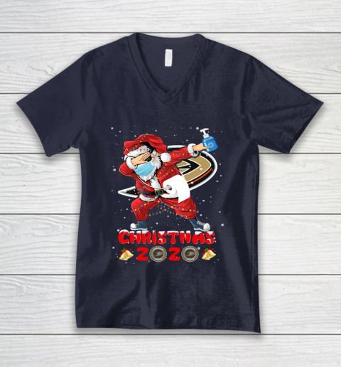 Anaheim Ducks Funny Santa Claus Dabbing Christmas 2020 NHL V-Neck T-Shirt 2
