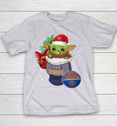 New York Knicks Christmas Baby Yoda Star Wars Funny Happy NBA Youth T-Shirt 5