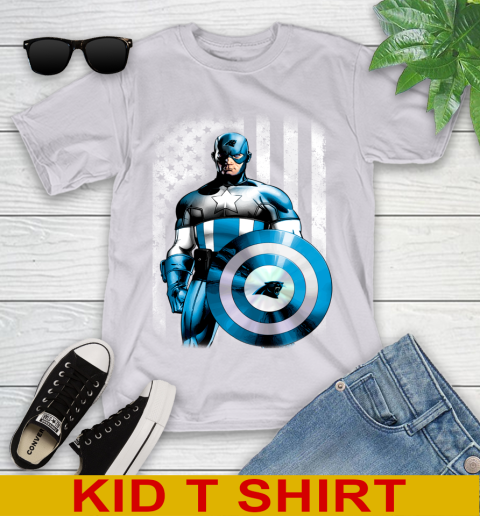 Carolina Panthers NFL Football Captain America Marvel Avengers American Flag Shirt Youth T-Shirt 4