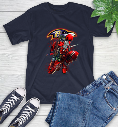 NFL Deadpool Marvel Comics Sports Football Baltimore Ravens T-Shirt 4