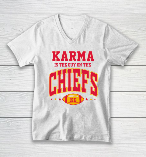 Karma Is The Guy On The Chiefs V-Neck T-Shirt