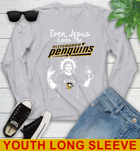 Pittsburgh Penguins NHL Hockey Even Jesus Loves The Penguins Shirt Youth Long Sleeve 5