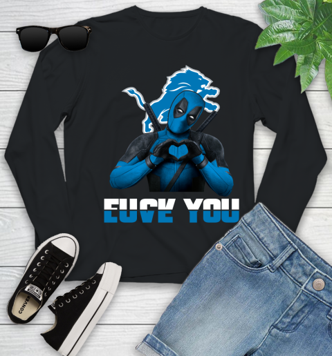 NHL Detroit Lions Deadpool Love You Fuck You Football Sports Youth Long Sleeve