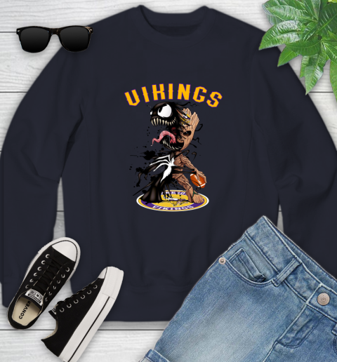 NFL Minnesota Vikings Football Venom Groot Guardians Of The Galaxy Youth Sweatshirt 4 NFL Minnesota Vikings Football Venom Groot Guardians Of The Galaxy Youth Sweatshirt - Image 4