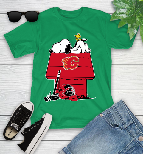 Calgary Flames NHL Hockey Snoopy Woodstock The Peanuts Movie Youth T-Shirt 6