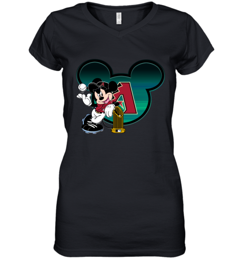 MLB Arizona Diamondbacks The Commissioner's Trophy Mickey Mouse Disney Baseball T Shirt DD3Em0Hr7q4 women v neck t shirt 39 95 151514 front black