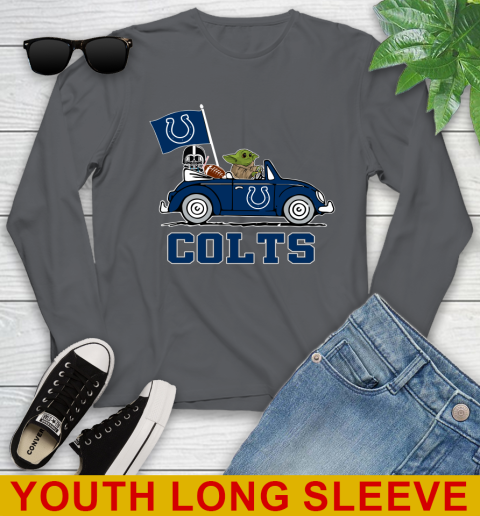 NFL Football Indianapolis Colts Darth Vader Baby Yoda Driving Star Wars Shirt Youth Long Sleeve 9