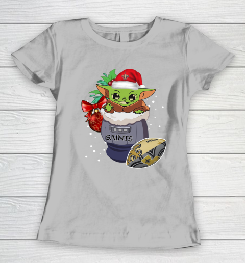 New Orleans Saints Christmas Baby Yoda Star Wars Funny Happy NFL Women's T-Shirt 6