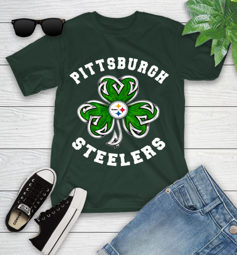 NFL Pittsburgh Steelers Three Leaf Clover St Patrick's Day Football Sports Youth T-Shirt 5