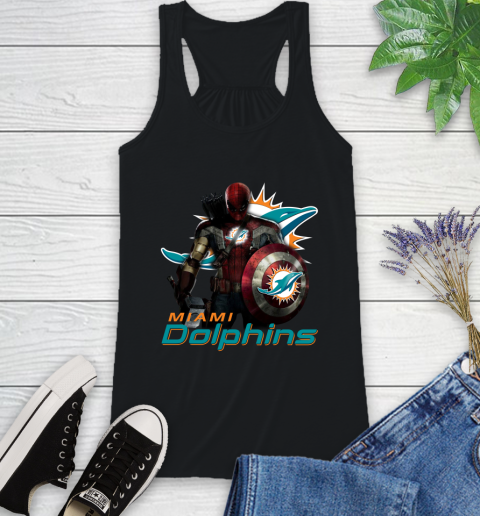 NFL Captain America Thor Spider Man Hawkeye Avengers Endgame Football Miami Dolphins Racerback Tank 2