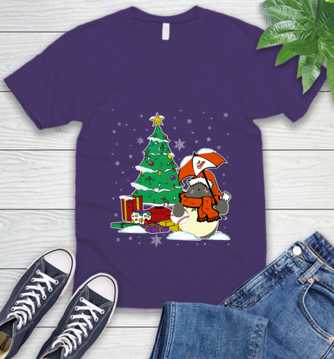 Baltimore Orioles MLB Baseball Cute Tonari No Totoro Christmas Sports V-Neck T-Shirt 9