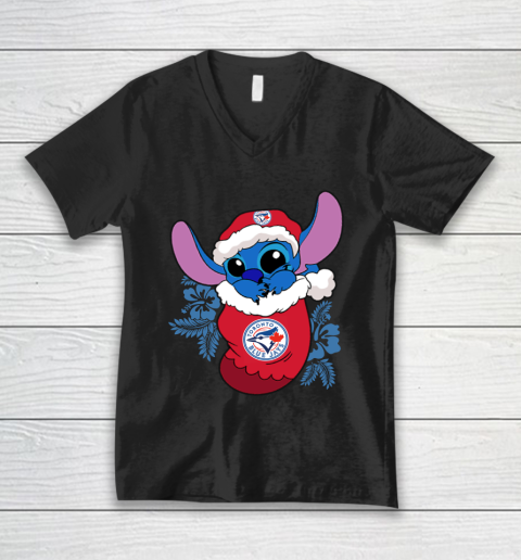 Toronto Blue Jays Christmas Stitch In The Sock Funny Disney MLB V-Neck T-Shirt