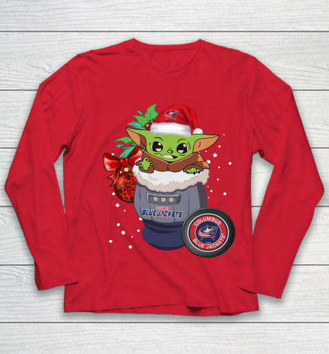 Columbus Blue Jackets Christmas Baby Yoda Star Wars Funny Happy NHL Youth Long Sleeve 10