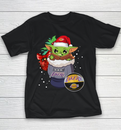 Los Angeles Lakers Christmas Baby Yoda Star Wars Funny Happy NBA Youth T-Shirt 2