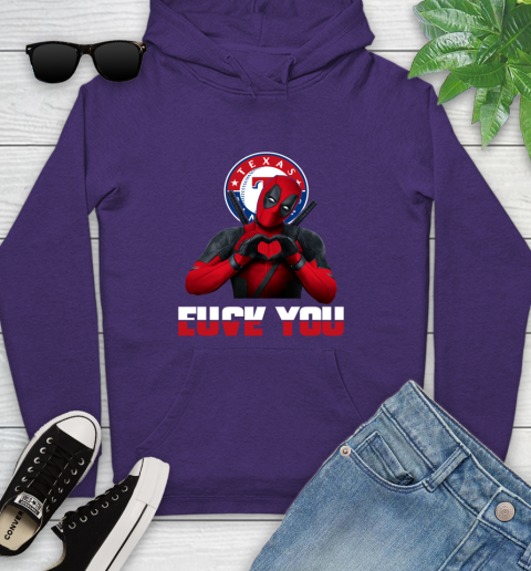 MLB Texas Rangers Deadpool Love You Fuck You Baseball Sports Youth Hoodie 5