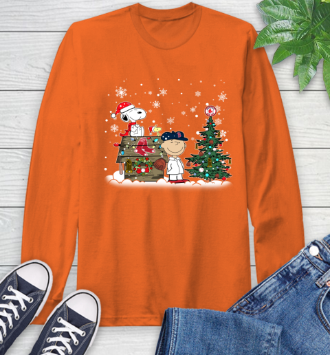 MLB Boston Red Sox Snoopy Charlie Brown Christmas Baseball Commissioner's Trophy Long Sleeve T-Shirt 4
