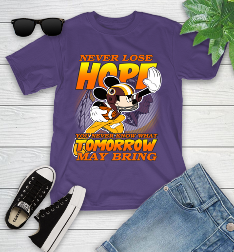 Washington Redskins NFL Football Mickey Disney Never Lose Hope Youth T-Shirt 3