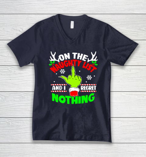 Funny On The List Of Naughty And I Regret Nothing Christmas V-Neck T-Shirt 2