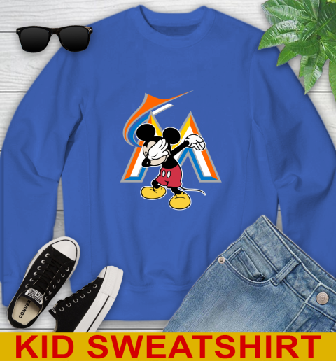 Miami Marlins MLB Baseball Dabbing Mickey Disney Sports Youth Sweatshirt 7