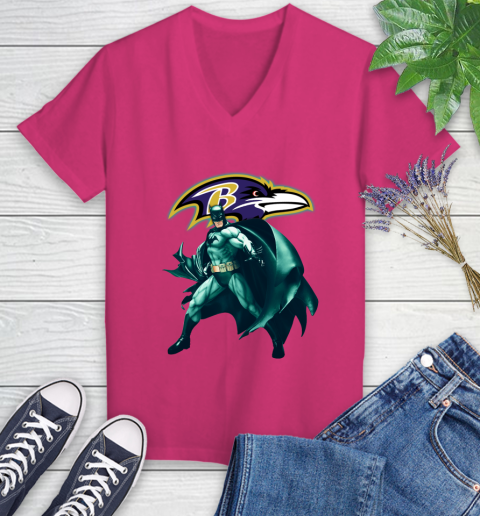NFL Batman Football Sports Baltimore Ravens Women's V-Neck T-Shirt 9