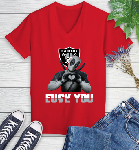 NHL Oakland Raiders Deadpool Love You Fuck You Football Sports Women's V-Neck T-Shirt 11