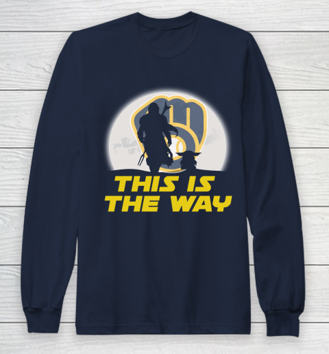 Milwaukee Brewers MLB Baseball Star Wars Yoda And Mandalorian This Is The Way Long Sleeve T-Shirt 2