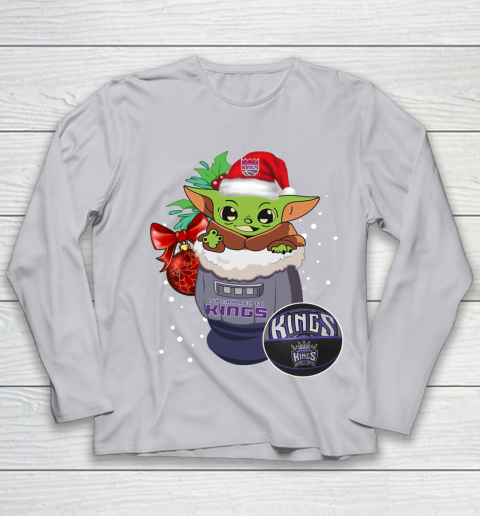 Sacramento Kings Christmas Baby Yoda Star Wars Funny Happy NBA Youth Long Sleeve 5
