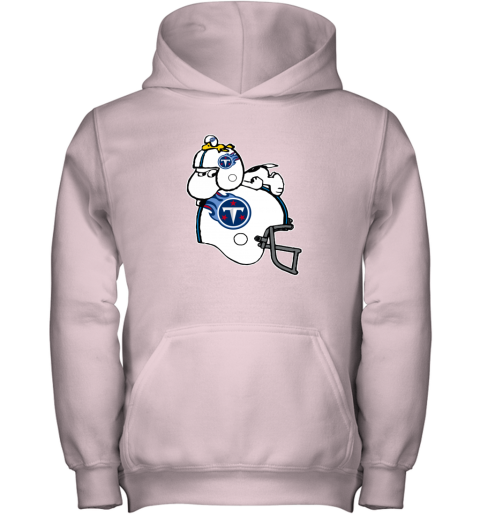 Snoopy And Woodstock Resting On Tennessee Titans Helmet 8vfz snoopy and woodstock resting on tennessee titans helmet youth hoodie 43 front light pink