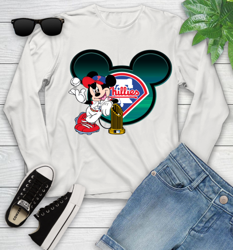 MLB Philadelphia Phillies The Commissioner's Trophy Mickey Mouse Disney Youth Long Sleeve 12