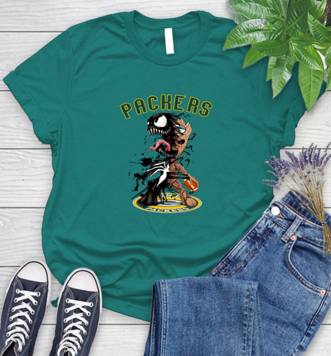 NFL Green Bay Packers Football Venom Groot Guardians Of The Galaxy Women's T-Shirt 12